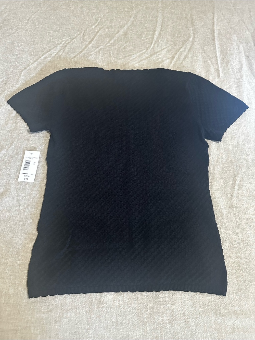 Black open-Weave Crochet Knit Short-Sleeve Sweater - M - Picture 4 of 5